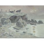 SIR KYFFIN WILLIAMS RA coloured limited edition (369/750) - sunset coastal scape with two cattle