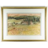 GLYN GRIFFITHS oil on paper / card / board - landscape, entitled verso 'The Green Farm, Shelsley