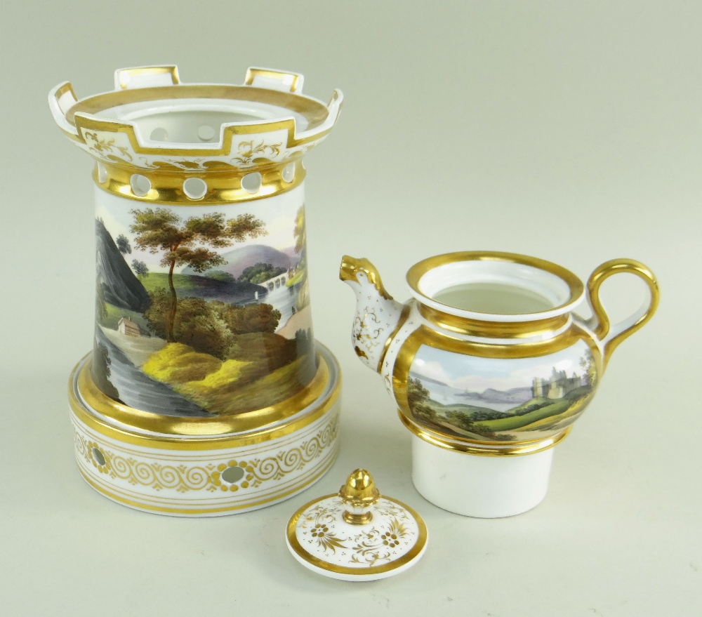 A WELSH LANDSCAPE ENGLISH PORCELAIN VEILLEUSE (tea-pot and warming stand) comprising miniature - Image 5 of 19
