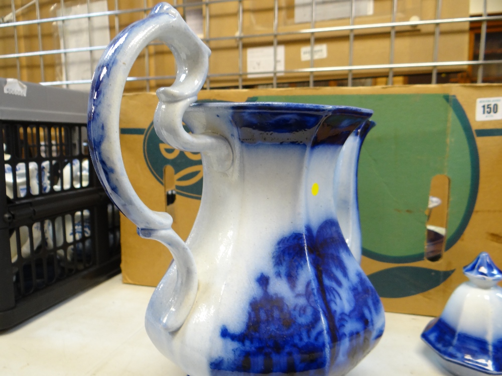 VARIOUS FLOW-BLUE BLUE DECORATED WELSH POTTERY including Ynysmeudwy 'Rio' coffee-pot, Cambrian ' - Image 32 of 79