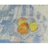 GORDON STUART watercolour on linen - still life, entitled verso 'Fruit in Dish', signed, 25 x