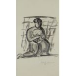 JOSEF HERMAN OBE RA inkwash - seated figure cradling infant, signed, 24 x 13.5cms Provenance: