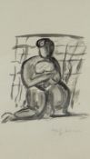 JOSEF HERMAN OBE RA inkwash - seated figure cradling infant, signed, 24 x 13.5cms Provenance:
