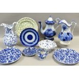 VARIOUS FLOW-BLUE BLUE DECORATED WELSH POTTERY including Ynysmeudwy 'Rio' coffee-pot, Cambrian '