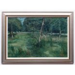 GLYN GRIFFITHS oil on board - entitled verso on Kooywood Gallery label, 'Midsummer Orchard', signed,