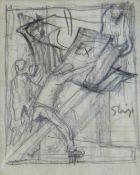 SIR FRANK BRANGWYN RA pencil sketch - entitled 'Bookplate Design', unsigned, 9.5 x 8cms
