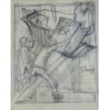 SIR FRANK BRANGWYN RA pencil sketch - entitled 'Bookplate Design', unsigned, 9.5 x 8cms