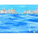 DANIEL MEAKIN mixed media on box canvas - abstract, entitled 'Summertime Sailing', signed and