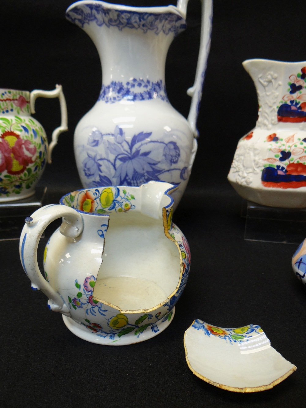 SEVEN VARIOUS WELSH POTTERY JUGS including named Swansea floral decorated jug for 'John Jenkins - Image 5 of 5