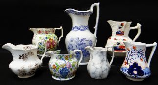 SEVEN VARIOUS WELSH POTTERY JUGS including named Swansea floral decorated jug for 'John Jenkins