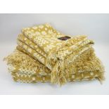 CLASSICAL WELSH WOOLLEN BLANKETS - with Rhyd y Bont labels, mustard and white reversible traditional