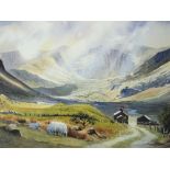 C J HALL limited edition coloured print (217/500) - Nant Ffrancon under shafts of sunlight with