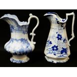 LLANELLY SOUTH WALES POTTERY BLUE & WHITE TRANSFER JUG IN THE 'PANORAMA' PATTERN of bellied form,