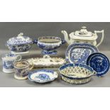 ASSORTED GROUP OF WELSH POTTERY TRANSFER WARE including toothbrush container, sauce tureen, mugs,