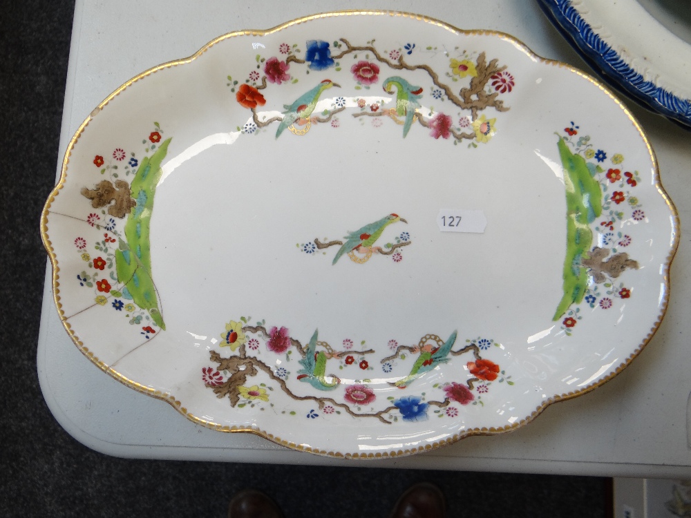 THREE ITEMS OF SWANSEA PORCELAIN (A/F) comprising oval dish decorated in enamels with chained - Image 16 of 20