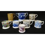 EIGHT VARIOUS WELSH POTTERY MUGS including Ynysmeudwy 'Benthall' stoneware mug with label to the