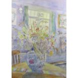 BIM GIARDELLI watercolour - interior scene with jardiniere of flowers on a table, signed, 69 x 48cms