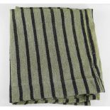 A TWO-SECTION JOINED HEAVY WEIGHT ANTIQUE WELSH BLANKET having narrow dark blue flecked stripes