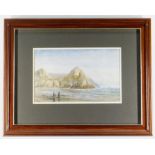 J HARRIS watercolour - Three Cliffs Bay, Gower with two figures, signed, 17 x 28cms Provenance: