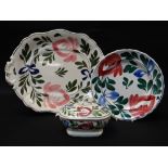 THREE LLANELLY POTTERY ITEMS IN THE PERSIAN ROSE PATTERN comprising large tureen stand, 41cms,