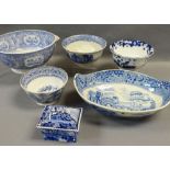 ASSORTED WELSH BLUE & WHITE TRANSFER POTTERY including Ynysmeudwy and Swansea Cambrian, bowls ETC