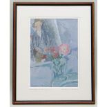 GORDON STUART mixed media - figure and flowers, inscribed to the mount 'Homage to Modigliani',