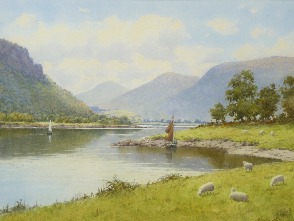 WARREN WILLIAMS ARCA watercolour - The River Conwy near Tyn y Groes with two yachts and grazing