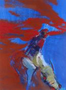 TOM NASH acrylic - figure with cow in red and blue, signed, 47 x 36cms Provenance: directly from the