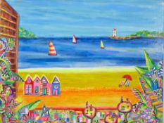 DANIEL MEAKIN mixed media on box canvas - entitled 'Life's a Beach', signed and dated 2021, 40 x