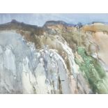 JOHN BLOCKLEY watercolour - craggy Nant Ffrancon mountain scene, signed and dated label verso