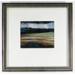 PETER DANIELS oil on board - landscape with rain, dated verso 1998, 14 x 17cms NB: Located for