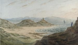 JAMES WILCOX (1785-1865) watercolour - entitled 'The Mumbles Light and Bracelet Bay, South Wales',