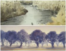 GARETH THOMAS watercolour on paper - two landscapes, entitled verso in artist hand 'Oxwich Marsh',