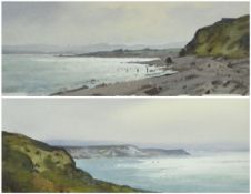 GARETH THOMAS watercolour on paper - two Welsh coastal landscapes, entitled verso in artist hand '