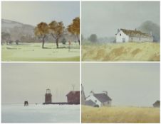 GARETH THOMAS watercolour on paper - four landscapes of UK and European views, two signed, all