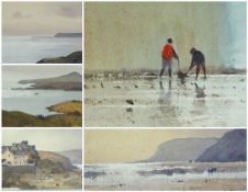 GARETH THOMAS watercolour on paper - five coastal landscapes, including entitled verso in artist