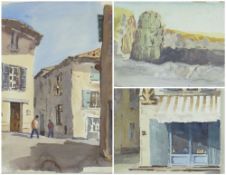 GARETH THOMAS watercolour on paper - two Southern continental landscapes, entitled verso in artist