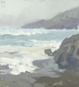 GARETH THOMAS oil on board - Welsh seascape, unsigned, unframed, 28 x 25.2cms