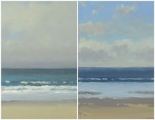 GARETH THOMAS oil on board - two studies of seascape, signed, unframed, 25.4, 13.1cms (other very