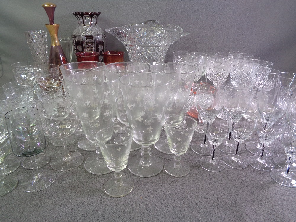 DRINKING GLASSWARE - excellent assortment also coloured glassware, Bohemia style vase and another