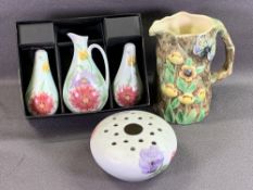 RADFORD BOXED CONDIMENT SET, relief jug (butterfly ware) ETC