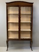 EDWARDIAN CHINA CABINET on cabriole supports with arched top, 170cms H, 91cms W, 32cms D