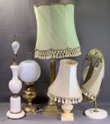 LIGHTING - heavy Corinthian column table lamp on a stepped square base, 55cms H (up to the light