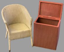 LLOYD LOOM & SIMILAR FURNITURE ITEMS (2) to include a pink linen basket bearing 'Lusty' label, 53cms