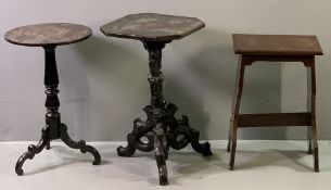 BLACK FOREST TYPE CARVED OAK TRIPOD TABLE having an octagonal top over a twisted and gnarled wood