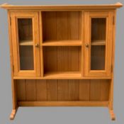 BESPOKE SEION WORKSHOP DRESSER TOP having twin glazed doors, flanking central shelves, 119cms H,