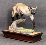 ALBANY FINE CHINA COMPANY LTD - limited edition Siamese cat modelled by Neil Campbell on a wooden