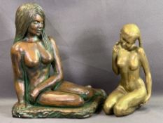 COMPOSITE BUST OF A NUDE LADY, 30cms H and a brass effect similar depiction