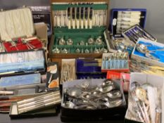 EPNS - many cased and boxed cutlery sets, polished wooden canteen, quantity of kitchenalia ETC