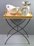 BUTLER'S TRAY - modern light wood and metal stand, a good set of kitchen scales and a contemporary